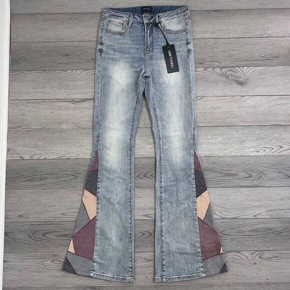 Driftwood Farrah Cowgirl Size 27 Patch Flare High Rise NEW Denim Retro Jeans